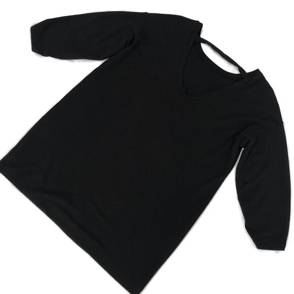 Splendid Womens Black Dress North Coast French Terry Shirred Popover Size M NWOT - Picture 8 of 12